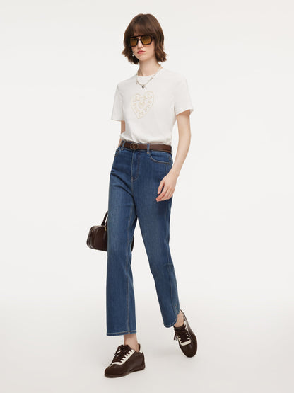 Acetate Blend Denim Adjustable Waist Women Ankle-Length Jeans