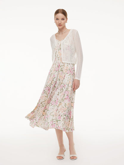 Lyocell Blend Crochet Women Open-Knit Cardigan