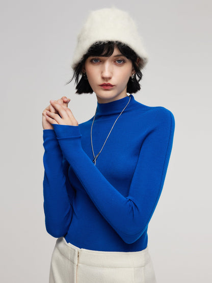 100% Wool Seamless Mock Neck Women Knit Top