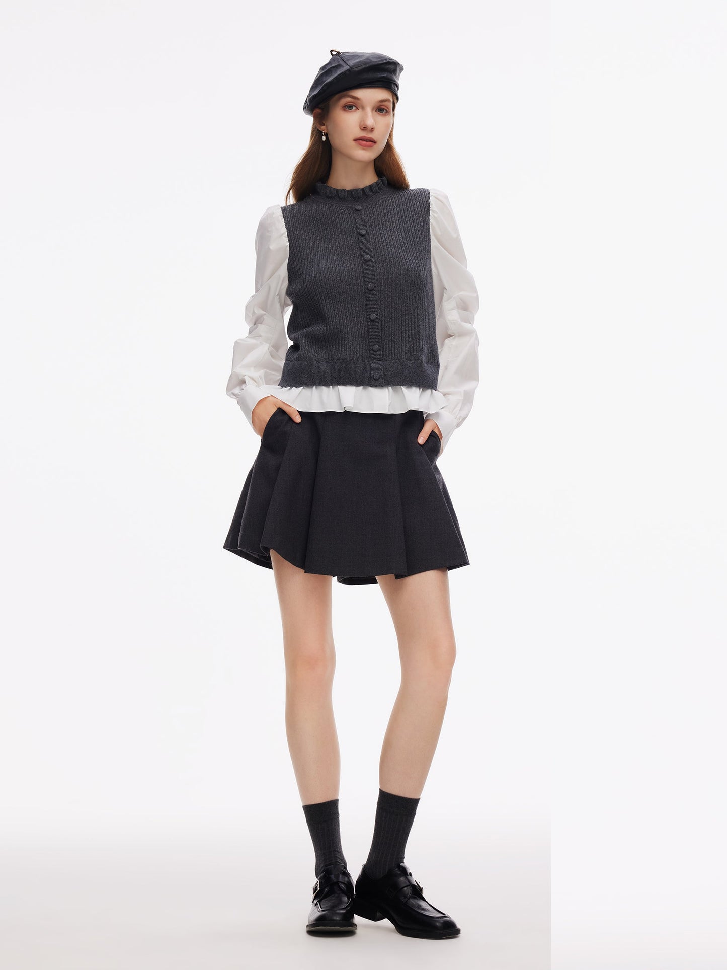 Wool Blend Faux-Layered Women Blouse
