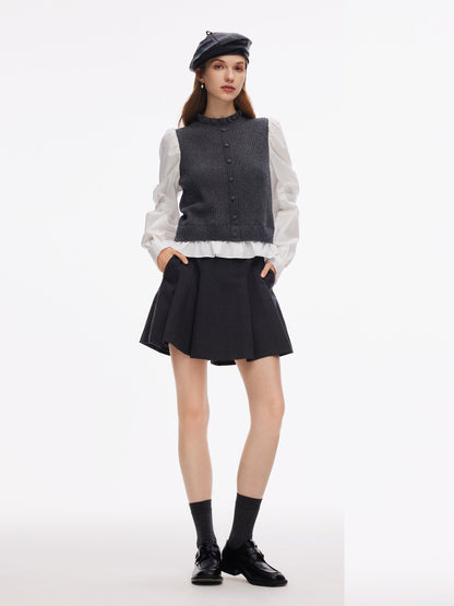 Wool Blend Faux-Layered Women Blouse