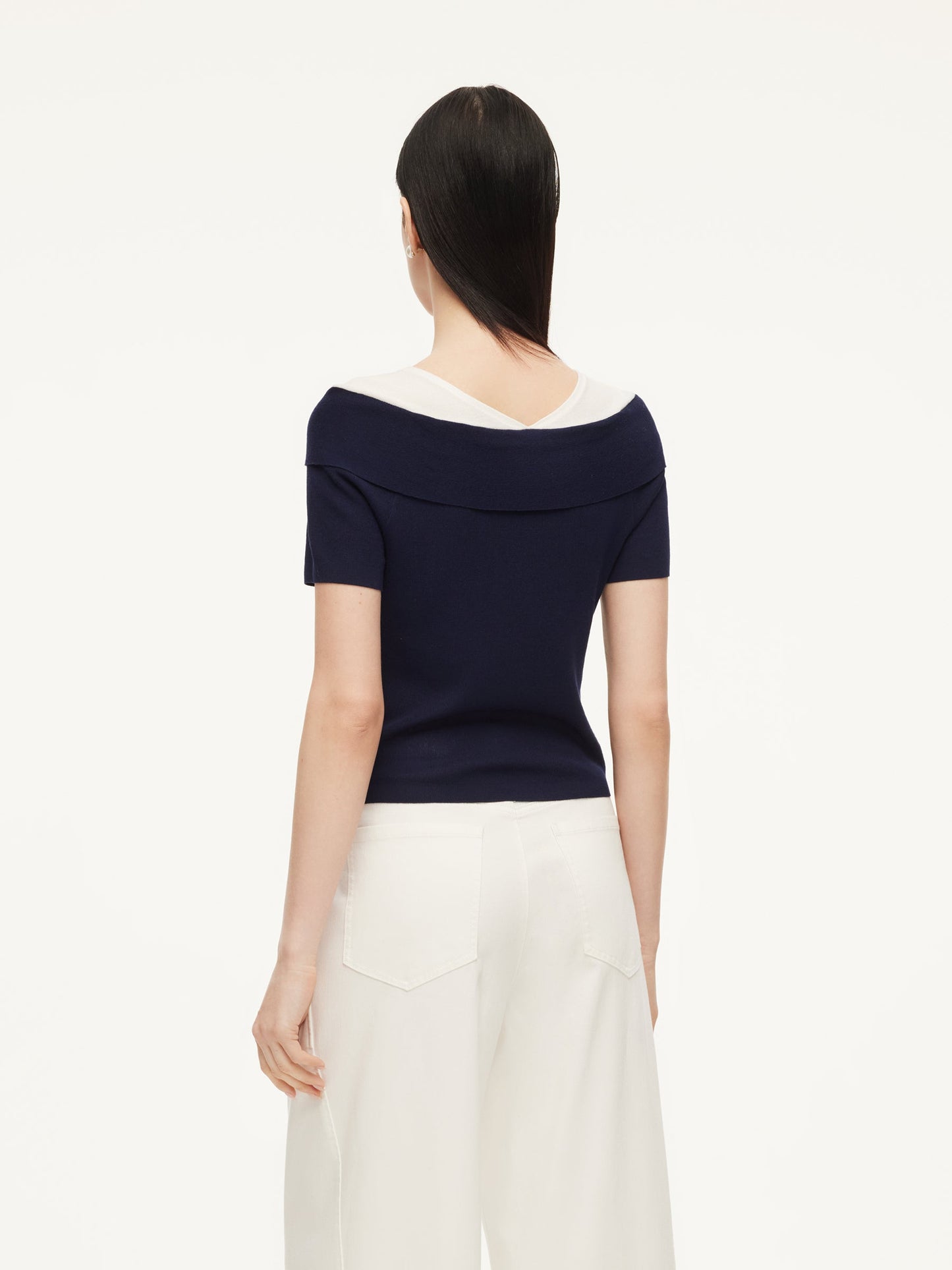 Tencel Blend Color Block Tie Front Women Knit Top