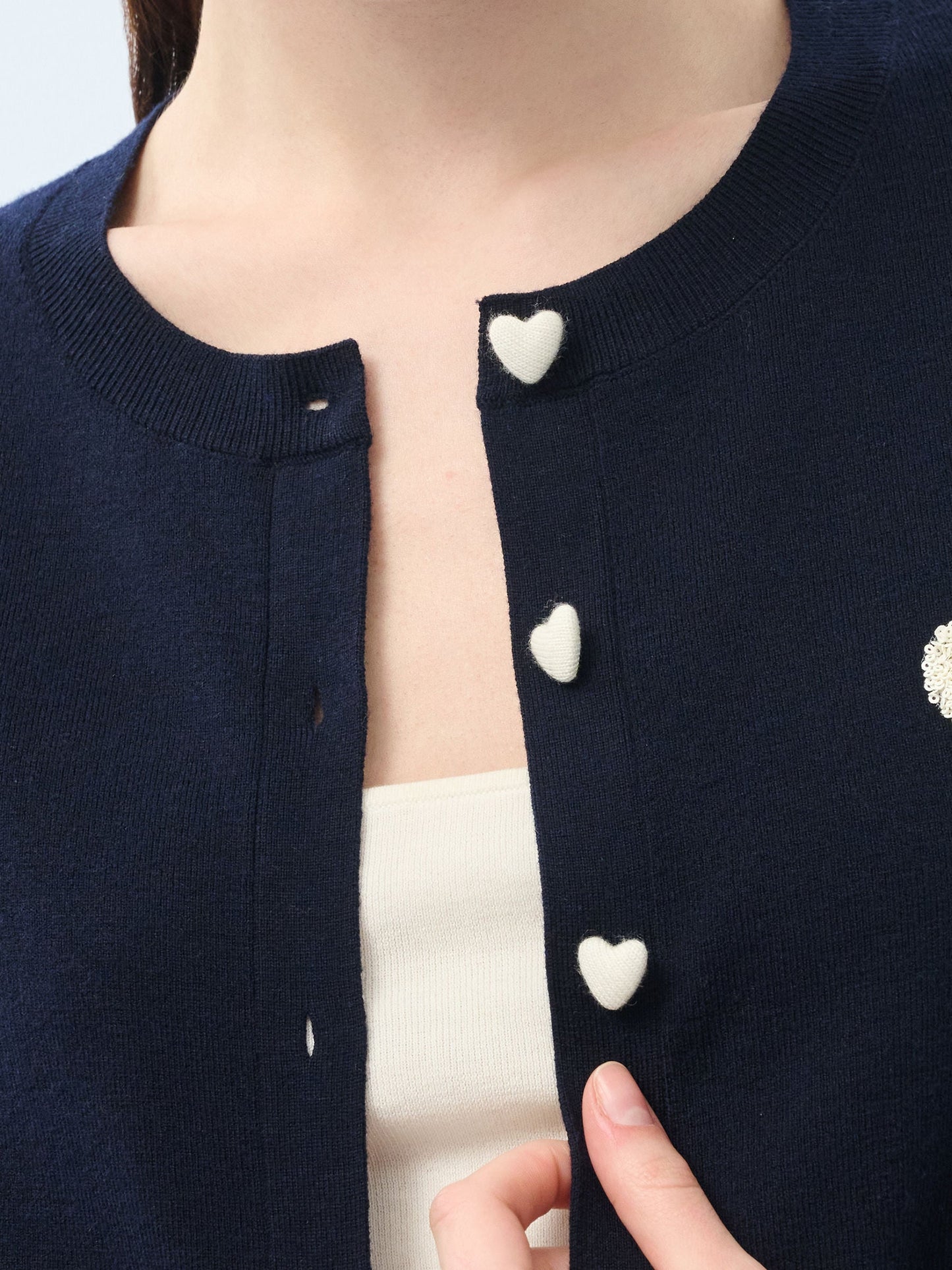 Tencel Wool Blend Heart Print Women Cardigan
