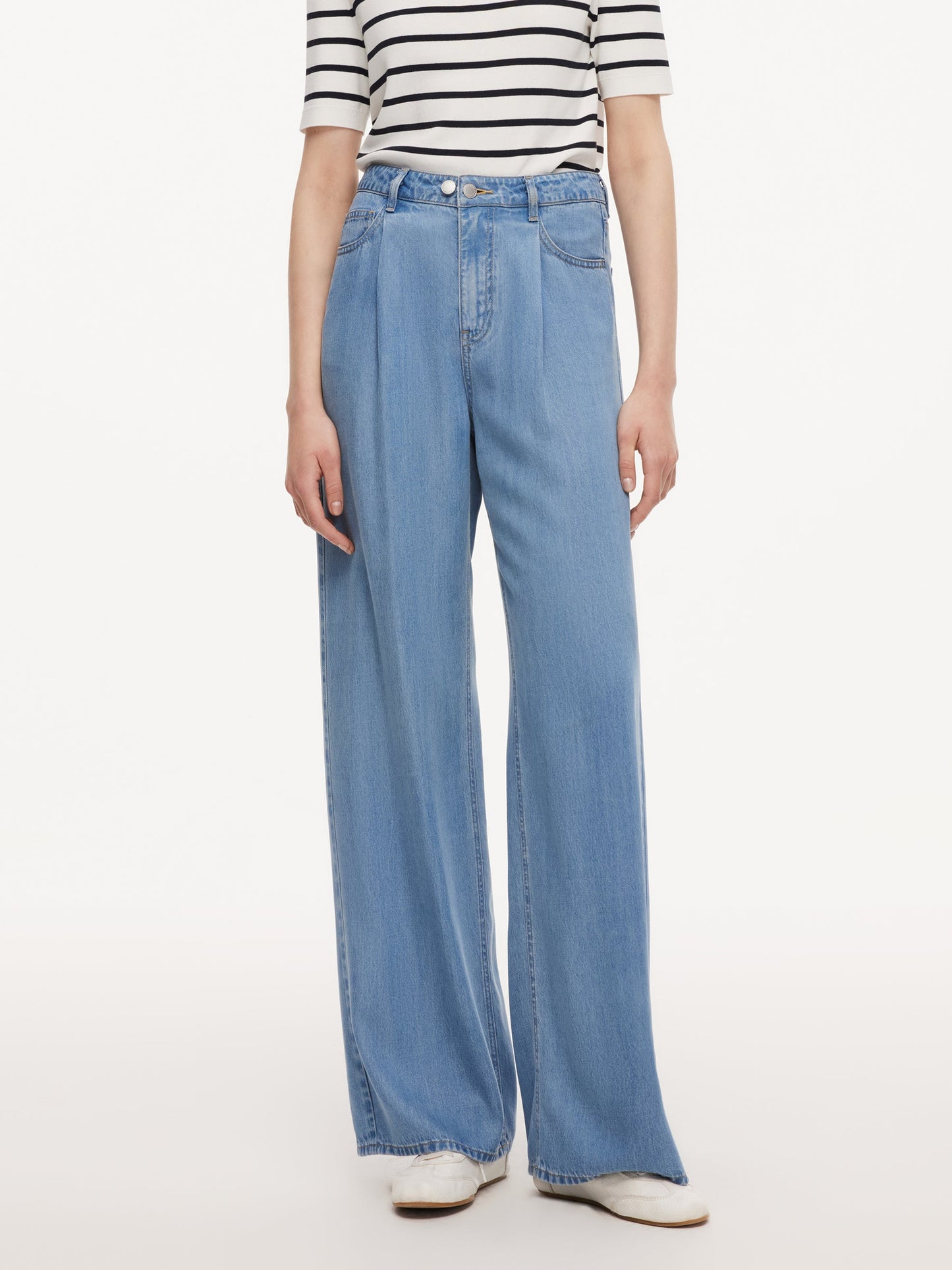 100% Lyocell Denim Women Straight Leg Jeans With Belt
