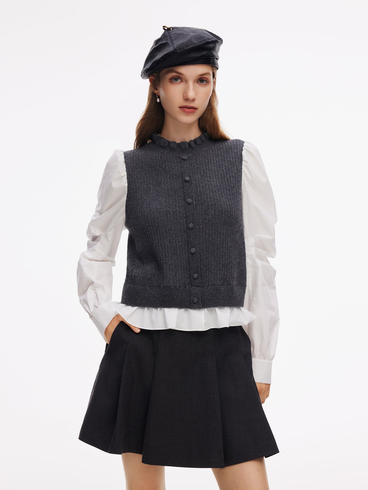 Wool Blend Faux-Layered Women Blouse