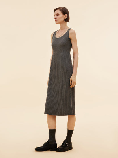 Beaded Sequins Cardigan And Pleated Sleeveless Midi Dress Two-Piece Set