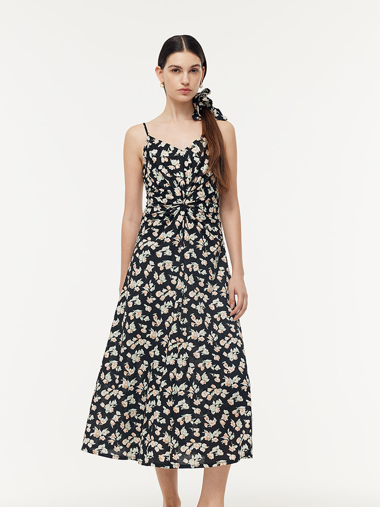 100% Cotton Strap Maxi Dress And Lyocell Cardigan Two-Piece Set