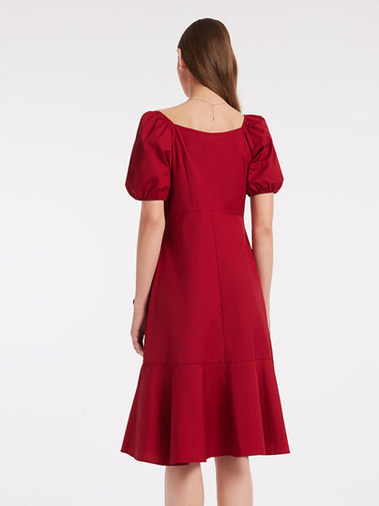 V-Neck Ruffle Cotton Midi Dress