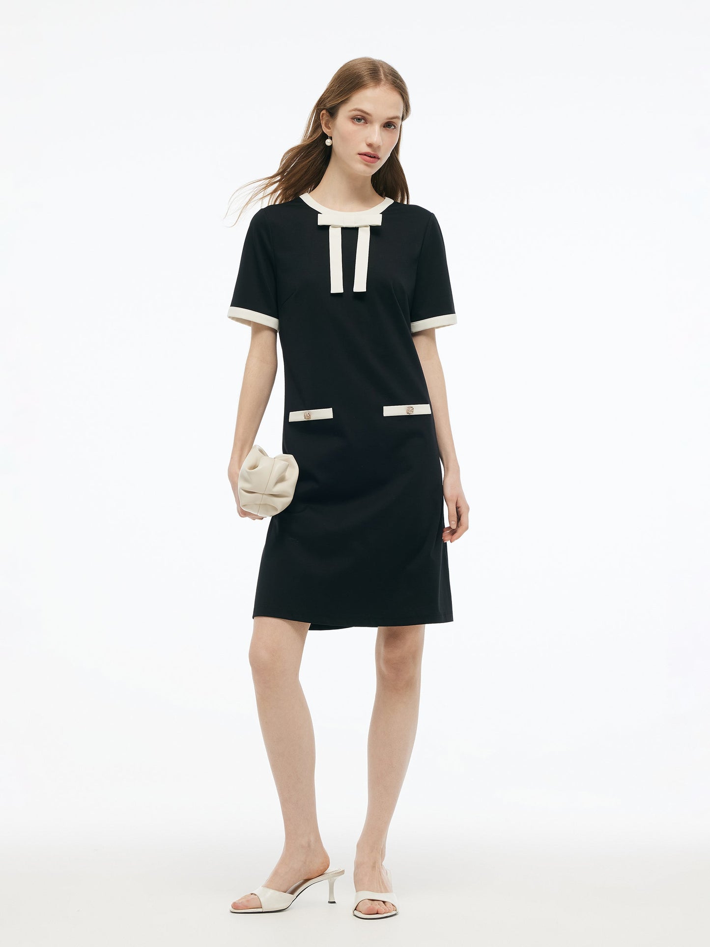 Tencel Blend Contrast Trim Women Knit Mini Dress