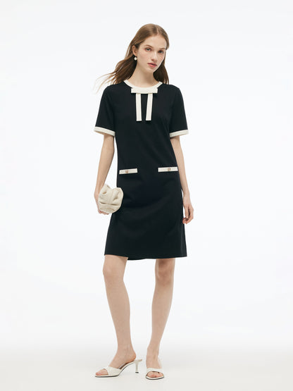 Tencel Blend Contrast Trim Women Knit Mini Dress
