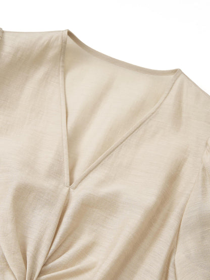 Tencel Acetate Linen Twist Front Women Maxi Dress