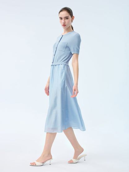 Lyocell Blend Patchwork Women Midi Dress