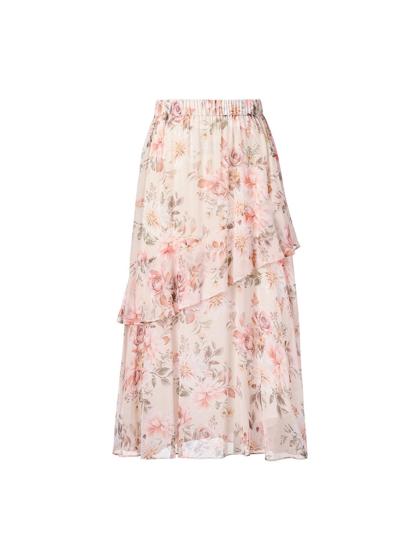 10MM Mulberry Silk Floral Print Women Tiered Skirt