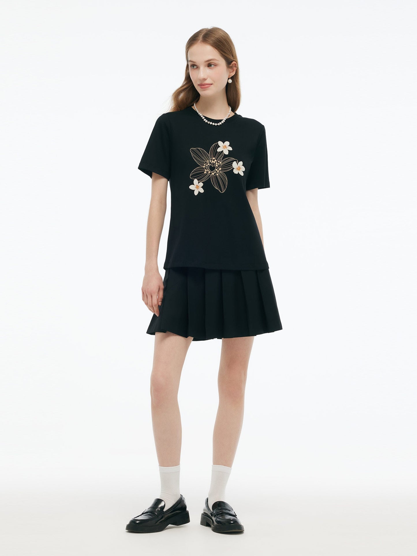 Flower Print Women Knit T-Shirt