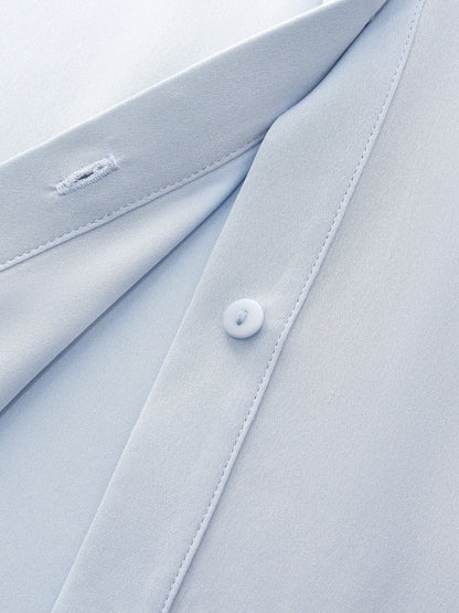 22MM Mulberry Silk Contrast Collar Tie Front Women Shirt