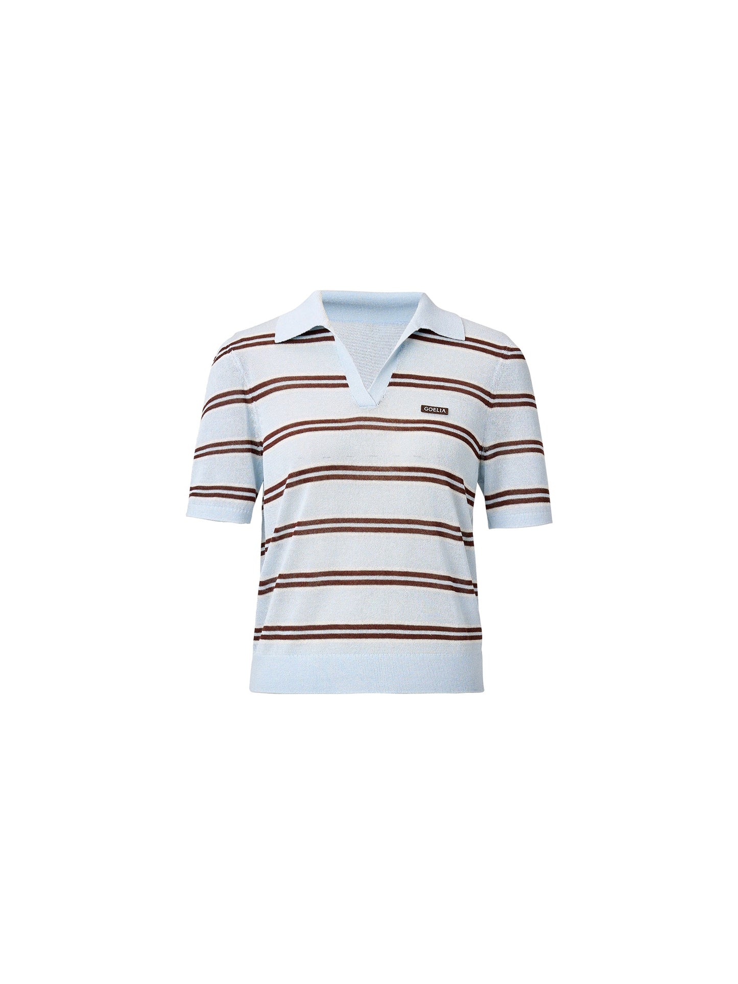 Navy Combo Stripe Women Polo Knit Top