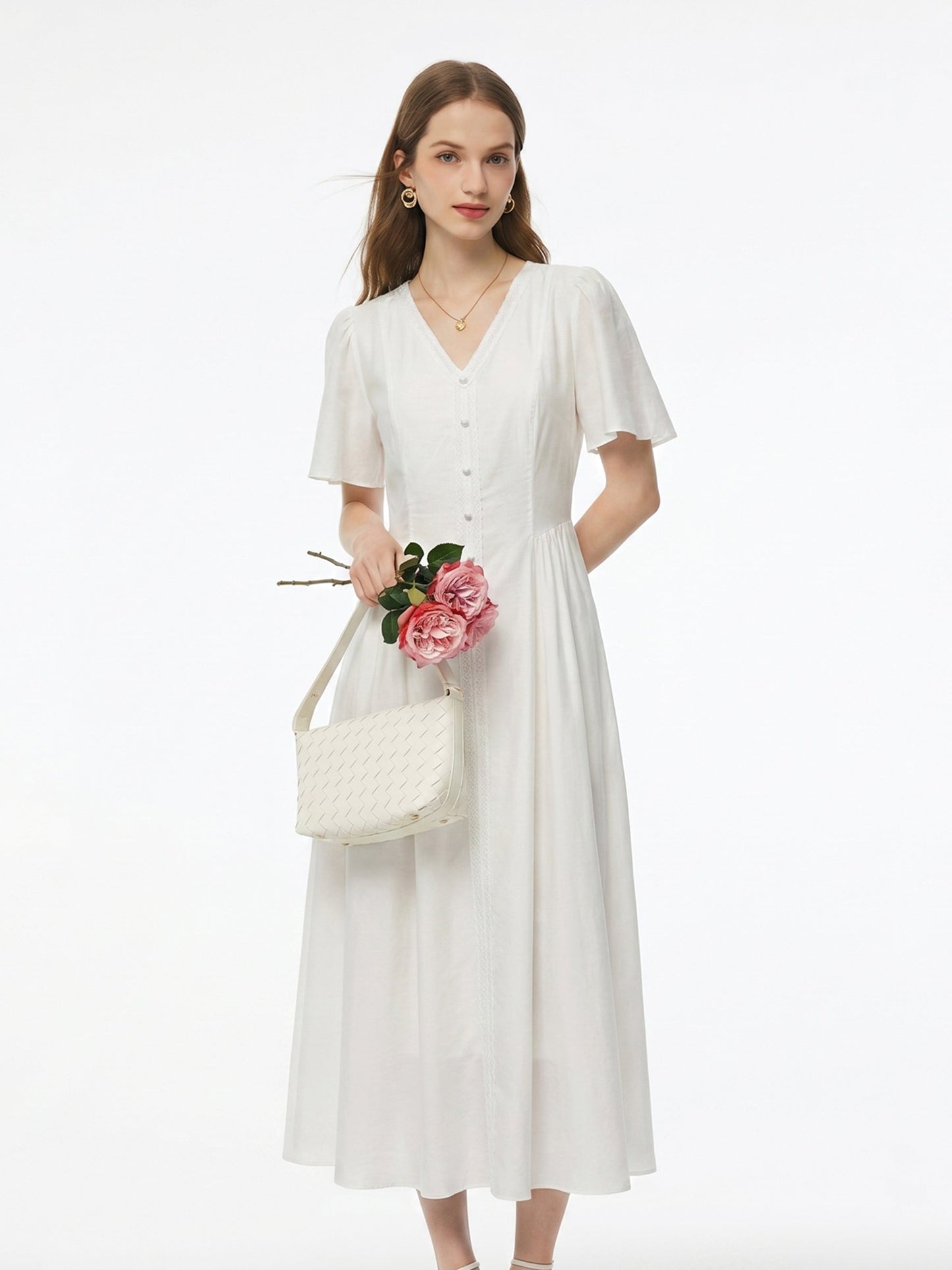 Tencel Blend V-Neck Women Maxi Dress