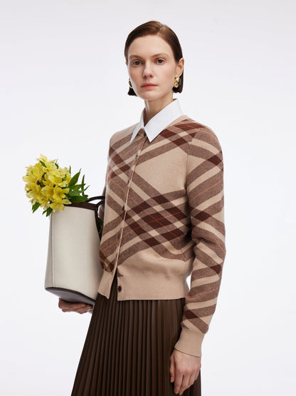 Tencel Wool Blend Plaid Women Cardigan