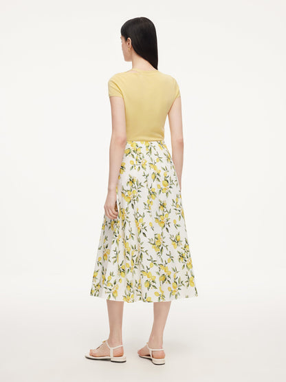 Cotton Lemon Print Women A-Line Skirt