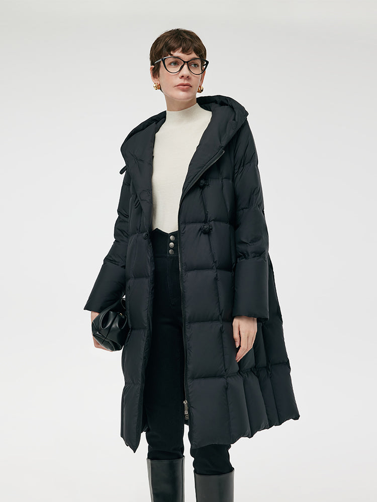 New Chinese-Style Button Hooded Goose Down Coat