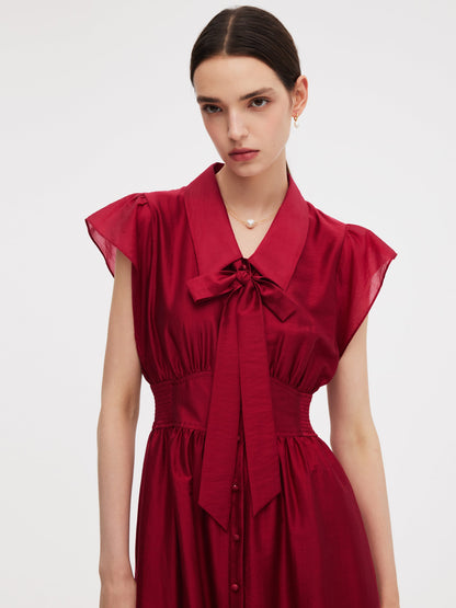 Tencel Blend Women Ruffle Cap Sleeve Maxi Dress With Sash