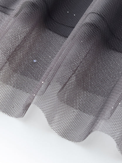 Mesh Elastic Waist Sequins Pleated Women Skirt