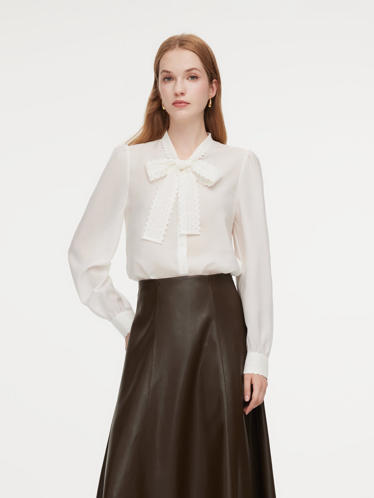 [Preview] Acetate Blend Lace Bow Tie Women Shirt