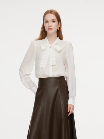 [Preview] Acetate Blend Lace Bow Tie Women Shirt
