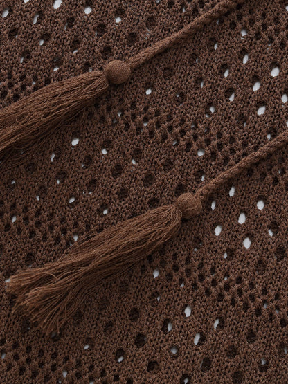 Linen Blend Openwork Pullover And Knit Tank Two-Piece Set