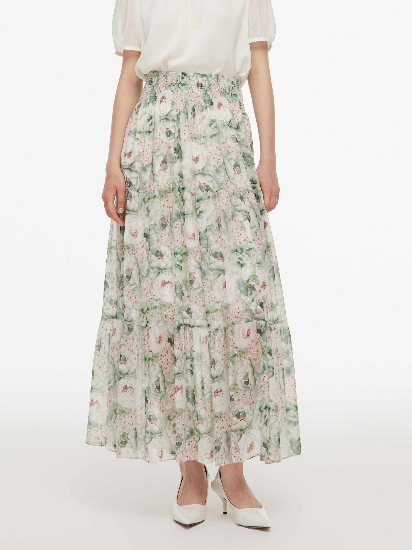 10MM Mulberry Silk Floral Print Women A-Line Skirt