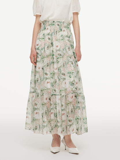 10MM Mulberry Silk Floral Print Women A-Line Skirt