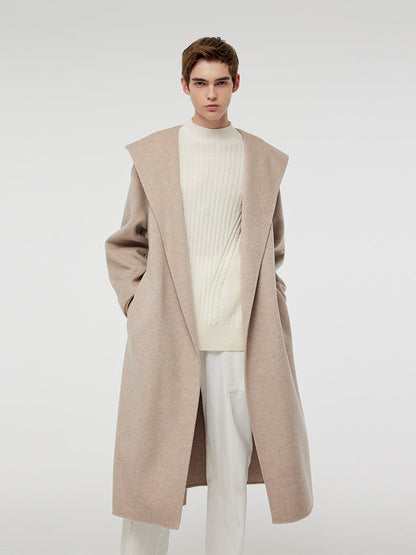 Wool Cashmere Unisex Hooded Wrap Coat