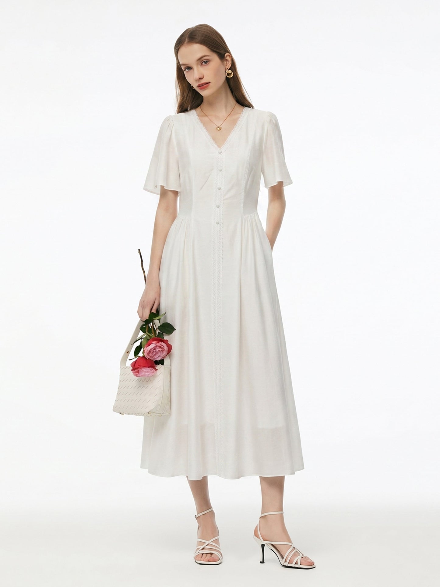 Tencel Blend V-Neck Women Maxi Dress
