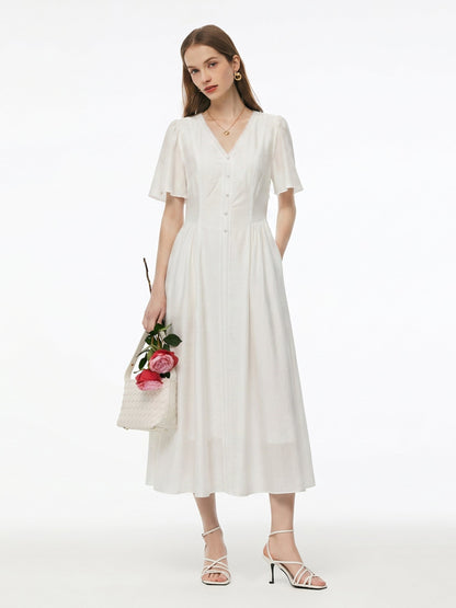 Tencel Blend V-Neck Women Maxi Dress