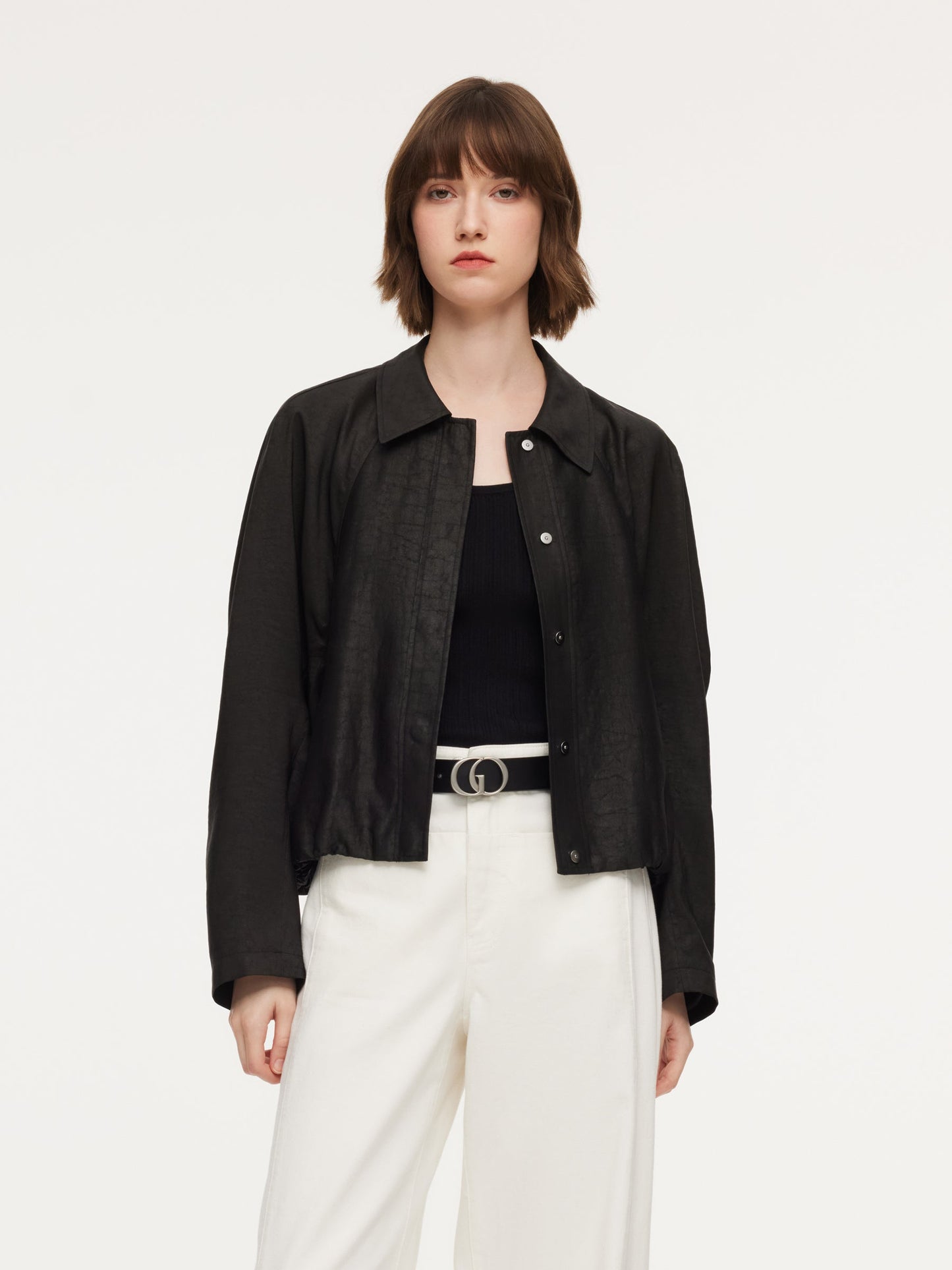 18MM Gambiered Canton Gauze Balloon Hem Women Jacket