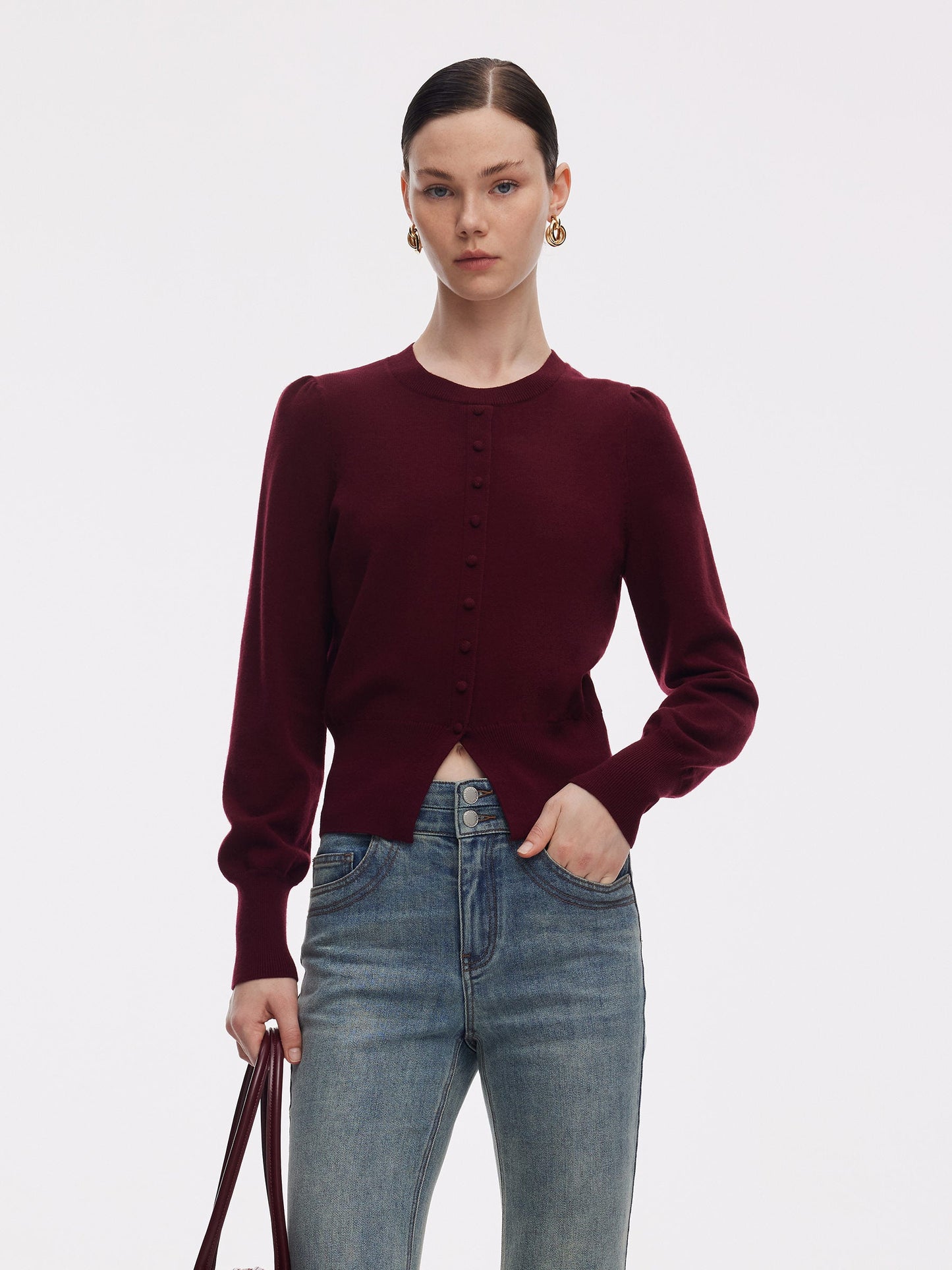 Tencel Blend Puff Long Sleeve Women Knit Top