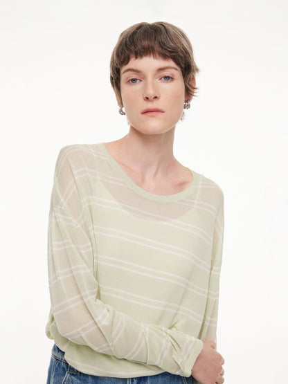 Lyocell Mulberry Silk Blend Stripe Women Knit Top