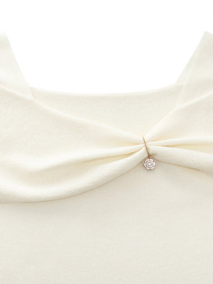Lyocell Blend Off Shoulder Women Knit Top With Detachable Magnetic Flower