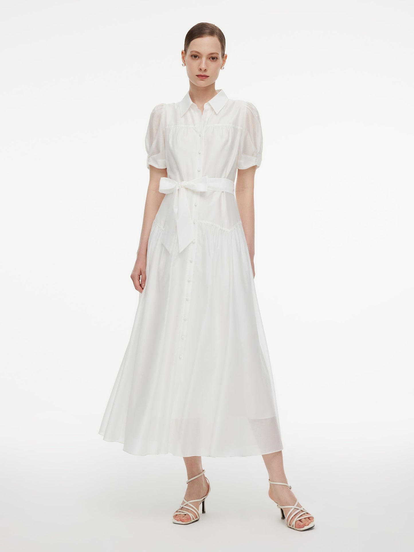 Lyocell Blend Women Belted Maxi Shirt Dress
