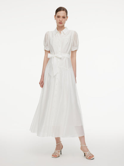 Lyocell Blend Women Belted Maxi Shirt Dress