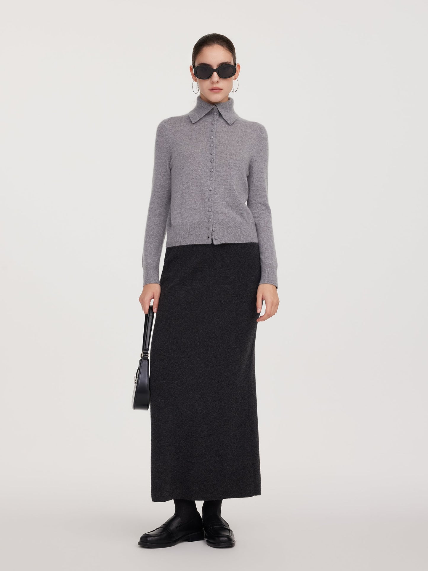100% Cashmere Folded Collar Women Cardigan