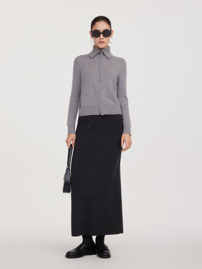 100% Cashmere Folded Collar Women Cardigan
