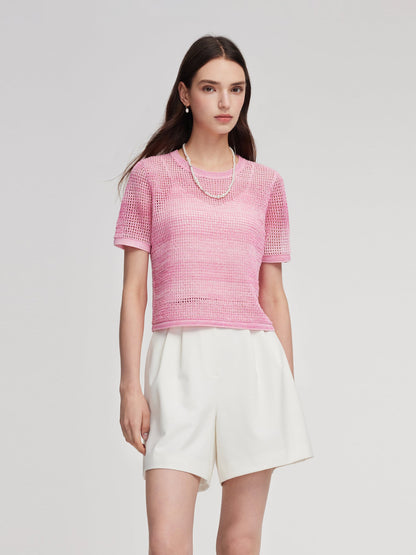 Gradient Openwork Knit Top And Knit Camisole Two-Piece Set