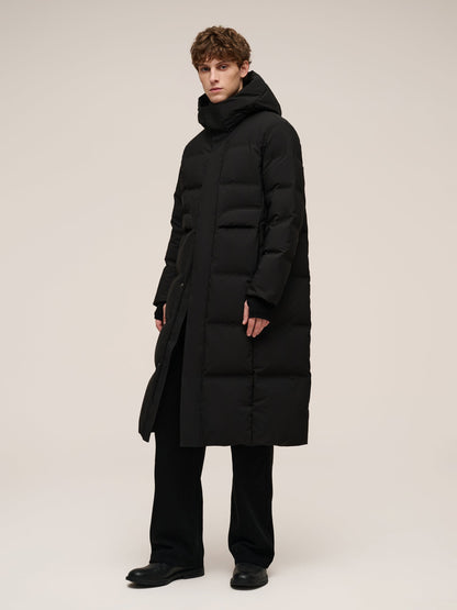 Thermal Tech Back Hooded Unisex Long Goose Down Coat