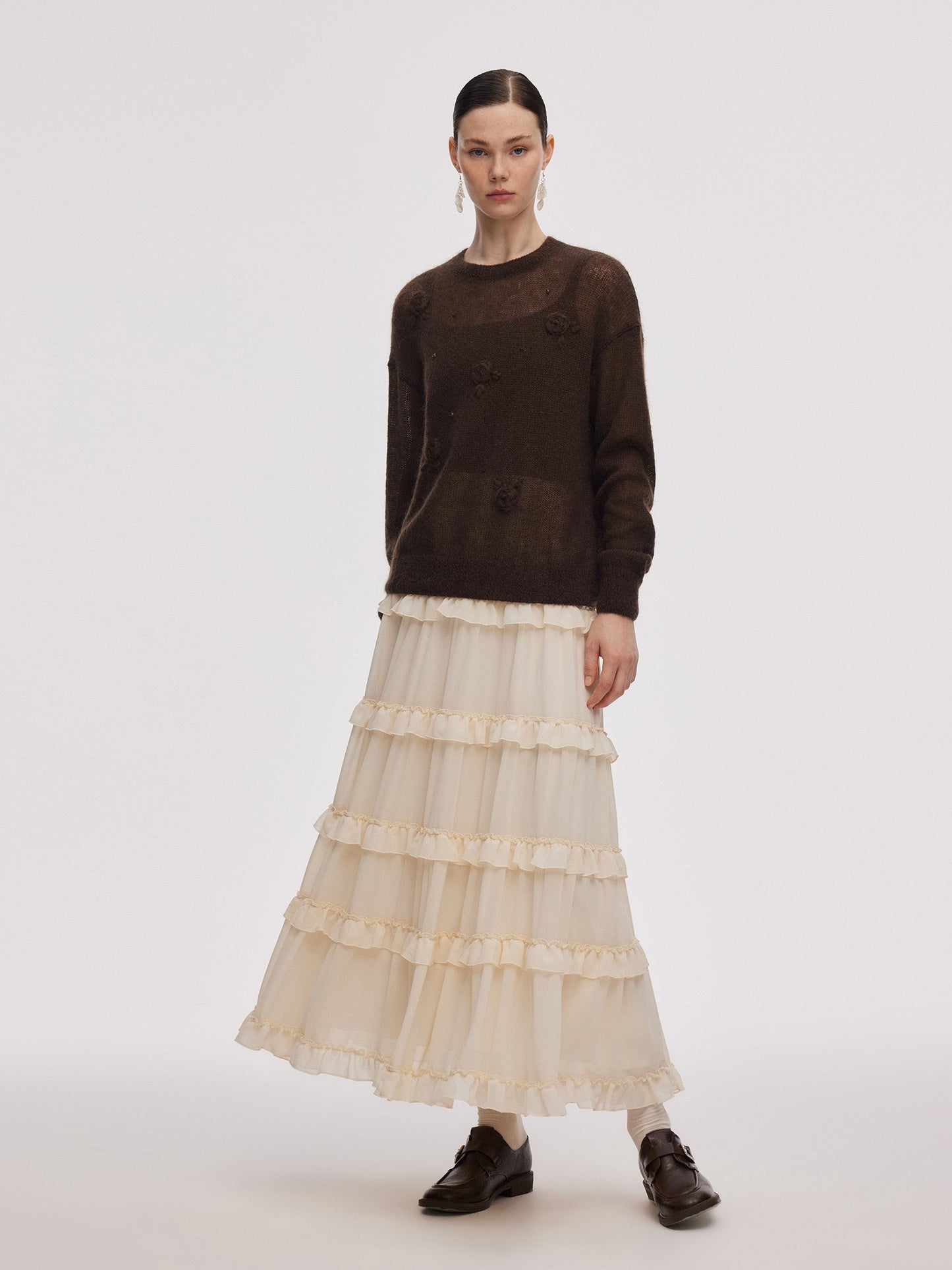 Mohair Wool Blend Women Hand-Crocheted Floral Sweater