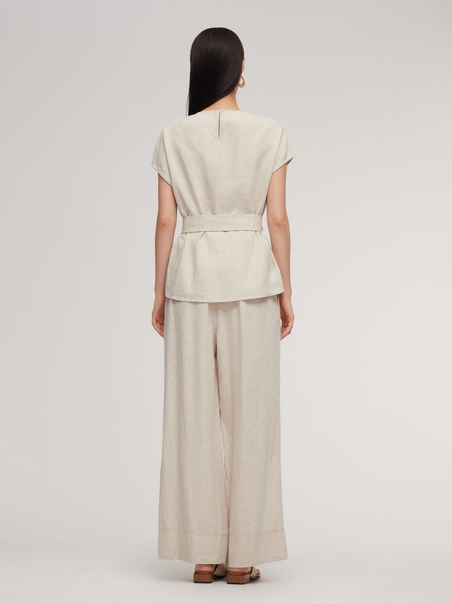 100% Linen Blouse And Pants Two-Piece Set
