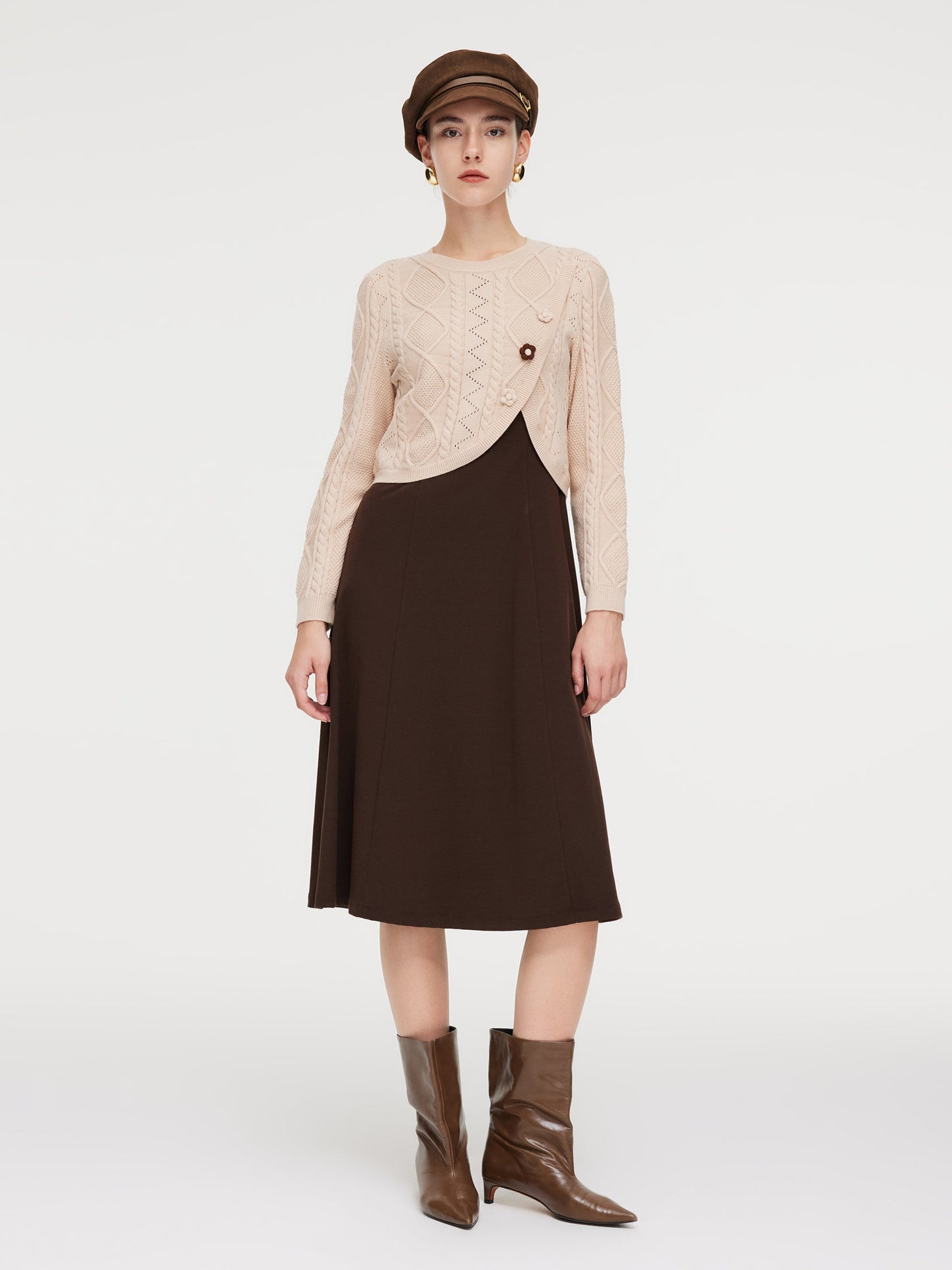 Lyocell Wool Blend Sweater And Knit Vest Dress Two-Piece Set