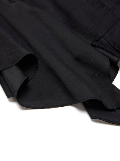 Lyocell Blend Black Ruffle-Detailing Women Tank Top