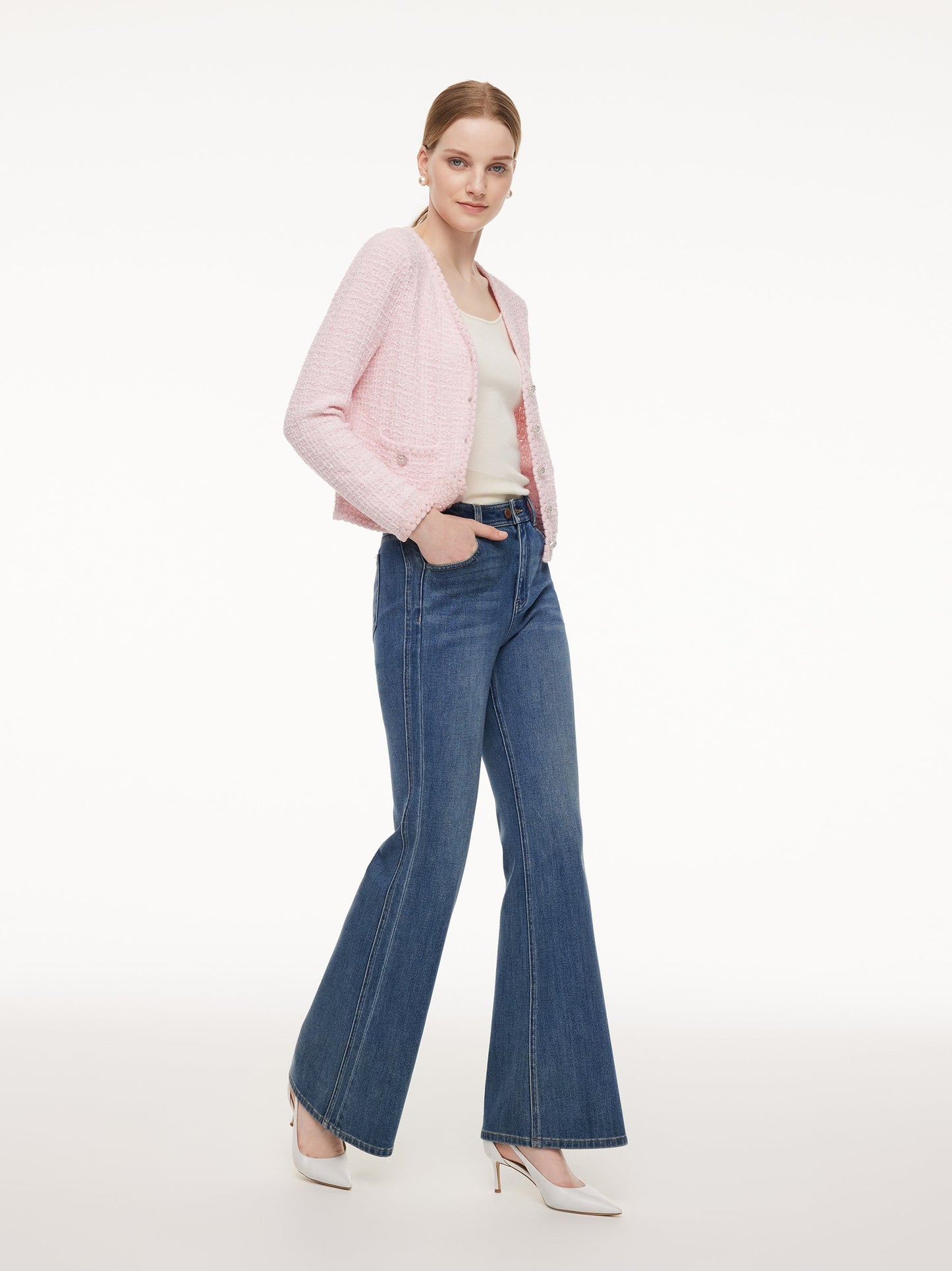 V-Neck Single-Breasted Women Textured Cardigan