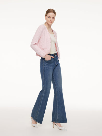 V-Neck Single-Breasted Women Textured Cardigan